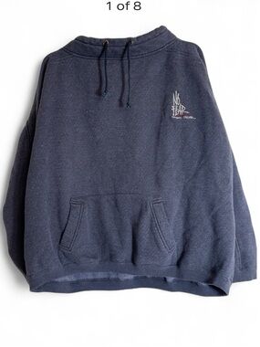 Vintage 90s No Fear Waffle Knit Sweater Slate Blue Embroidered Logo Men’s Size X